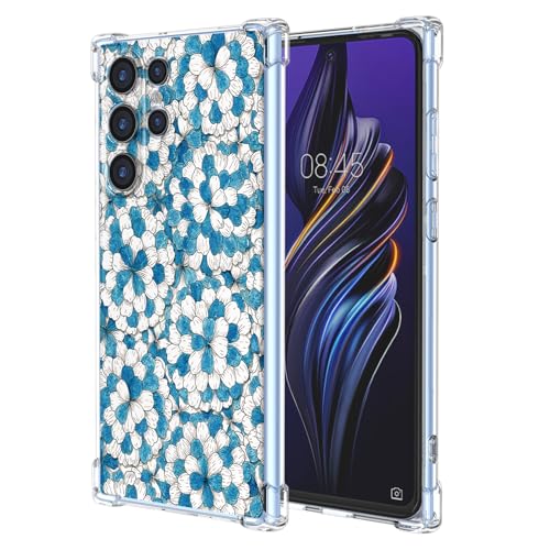 JDYGWK Schutzhülle für Samsung S22 Ultra Galaxy S22 Ultra, klares Blumenmuster, weiches TPU-Silikon, dünn, stoßfest, kratzfest, Schutzhülle für Samsung Galaxy S22 Ultra, blau-weißes Blumenmuster von JDYGWK