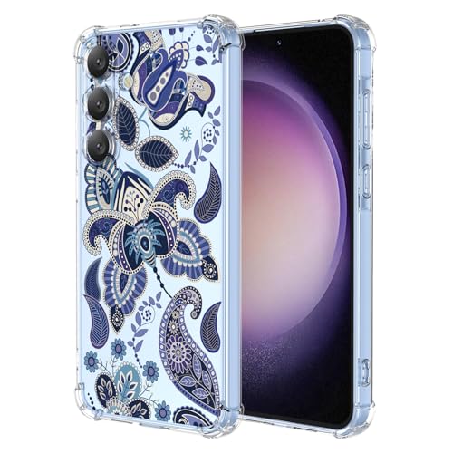 JDYGWK Schutzhülle für Samsung S23 Galaxy S23, klares Blumenmuster, weiches TPU-Silikon, dünn, stoßfest, kratzfest, für Samsung Galaxy S23, bezauberndes Blau von JDYGWK
