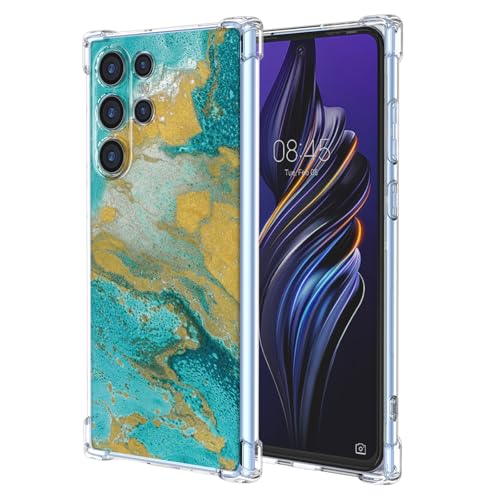 JDYGWK Schutzhülle für Samsung S23 Ultra Galaxy S23 Ultra, klares Blumenmuster, weiches TPU-Silikon, dünn, stoßfest, kratzfest, Schutzhülle für Samsung Galaxy S23 Ultra, Grünes Meer von JDYGWK