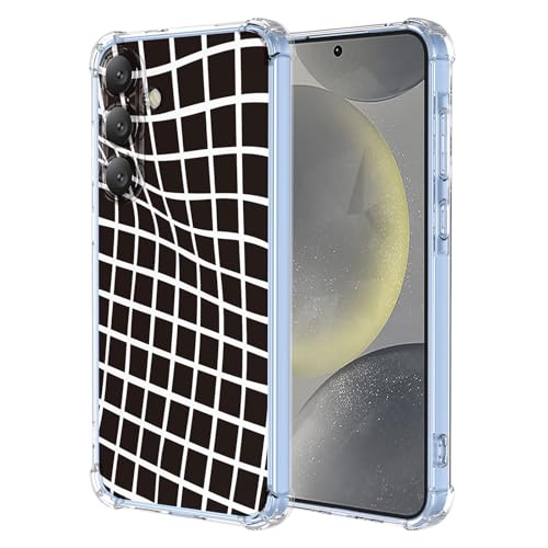 JDYGWK Schutzhülle für Samsung S24 Galaxy S24, Blumenmuster, weiches TPU-Silikon, dünn, stoßfest, kratzfest, Schutzhülle für Samsung Galaxy S24, schwarz-weiß kariert von JDYGWK