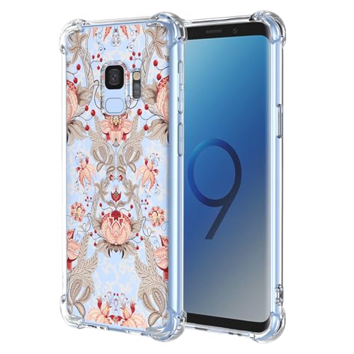 JDYGWK Schutzhülle für Samsung S9 Galaxy S9, klares Blumenmuster, weiches TPU-Silikon, dünn, stoßfest, kratzfest, Schutzhülle für Samsung Galaxy S9, Rosa / Weiß mit Blumenmuster von JDYGWK