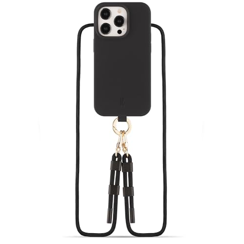 Just Elegance kompatibel mit iPhone 13 Pro -Handyhülle 2024 Design mit Band - Schutzhülle mit Abnehmbarer Kordel (Schwarz/Black) von JE JUST ELEGANCE