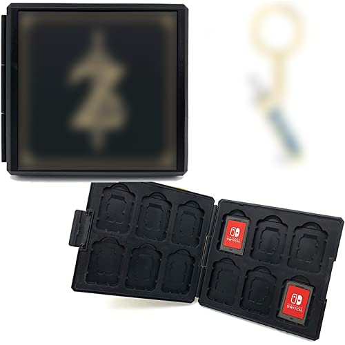 Games Card Storage Case für Nintendo Switch, Tragbar und Dünn, 12 Schlitze für Game-Karten für Nintendo Switch mit Abnehmbarer Schlüsselanhänger (Schwarze Zelda) von JEETA