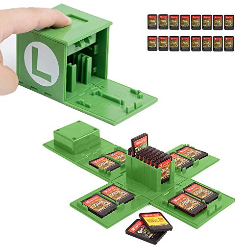 Switch Game Card Case, Game Card Holder für Switch Games with 16 Card Slots, Fun Gift für Kids (Luigi Green) von JEETA