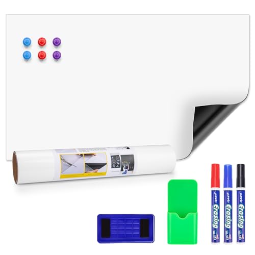 JEFURE Magnetische Whiteboard Folie, 30×50cm Magnetfolie Selbstklebend, Abwischbares Whiteboard Magnetisch mit Marker und Schwamm, DIY Magnettafel für Glatte Oberflächen in Schulen, Büros und Haus von JEFURE