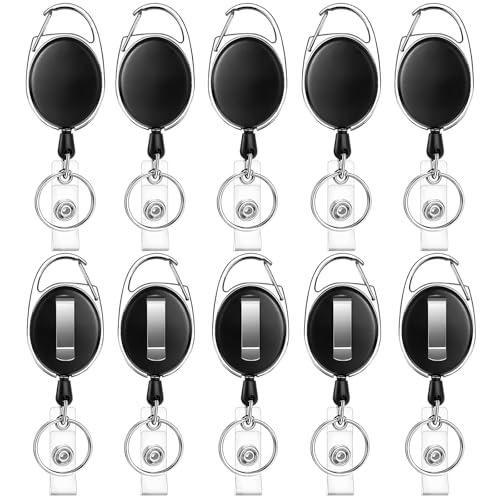 OWLKELA 10pcs Retractable Badge Reel, Badge Holder, Extendable ID Card Holder, Lanyard Clip, Extendable Keyring with Clip, Heavy Duty Keychain, Fob Holder (Black) von JEFURE