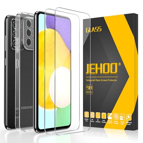 JEHOO 3 in 1 Klar Hülle für Samsung Galaxy A52, mit 2 Stück Panzer Schutz Glas, Dünne Weiche TPU Silikon Transparent Stoßfest Schutzhülle Durchsichtige Handyhülle Kratzfest Case von JEHOO