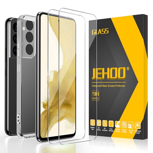 JEHOO 3 in 1 Klar Hülle für Samsung Galaxy S22 5G, mit 2 Stück Panzer Schutz Glas, Dünne Weiche TPU Silikon Transparent Stoßfest Schutzhülle Durchsichtige Handyhülle Kratzfest Case von JEHOO