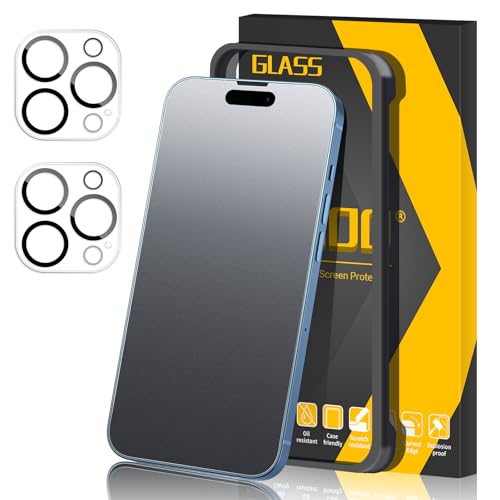 JEHOO Matt Panzer Schutz Glas für iPhone 14 Pro Max, [2+2 Stück] Matte Schutzfolie und Kamera Glasfolie, Rahmen-Installationshilfe Blendschutz, Anti-Fingerabdruck Screen Protector, Kratzern von JEHOO
