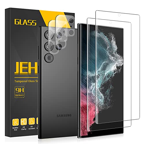 JEHOO für Panzerglas Schutzfolie Samsung Galaxy S22 Ultra, [2+2 Stück]mit 2 Displayschutzfolien und 2 Kameraschutz, Blasenfreie Vollständige Abdeckung Fingerabdruck-ID Unterstützen 9H Härte von JEHOO