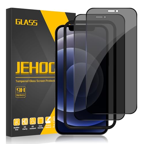 JEHOO Sichtschutz für iPhone 12 Mini 5.4 Zoll Schutzfolie, [2 Stück] Privatsphäre Glas mit Rahmen für Einfache Installation, Anti-Spähen Gehärtetes Glas 9H Härte Blickschutzfolie Blasenfrei von JEHOO