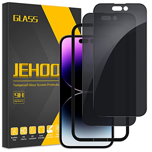 JEHOO Sichtschutz für iPhone 14 Pro 6.1 Zoll Schutzfolie, [2 Stück] Privatsphäre Glas mit Rahmen für Einfache Installation, Anti-Spähen Gehärtetes Glas 9H Härte Blickschutzfolie Blasenfrei von JEHOO