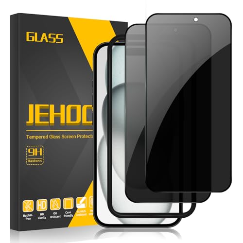 JEHOO für Panzerglas Sichtschutz für iPhone 15 6,1 Zoll Schutzfolie, [2 Stück] Gehärtetes Glas mit Rahmen für Einfache Installation, Anti-Spähen 9H Härte Blickschutzfolie Blasenfrei von JEHOO