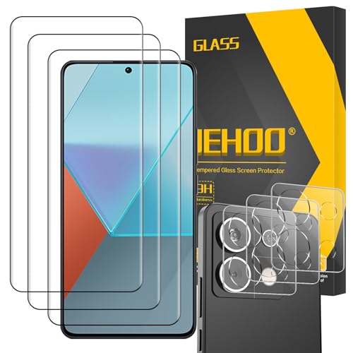 JEHOO für Panzerglas Schutzfolie für Redmi Note 13 Pro, [3+3 Stück] 3 Gehärtetes Glas Displayschutz und 3 Kameraschutz, Blasenfreie HD Vollständige Abdeckung 9H Härte Anti-Kratzen von JEHOO