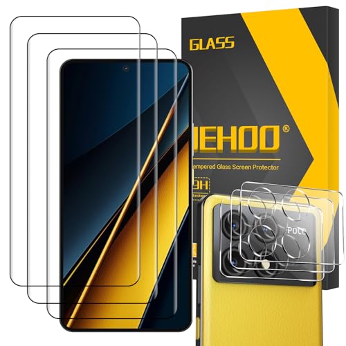 JEHOO für Panzerglas Schutzfolie für Xiaomi POCO X6 Pro, [3+3 Stück] 3 Gehärtetes Glas Displayschutz und 3 Kameraschutz, Blasenfreie HD Vollständige Abdeckung 9H Härte Anti-Kratzen von JEHOO