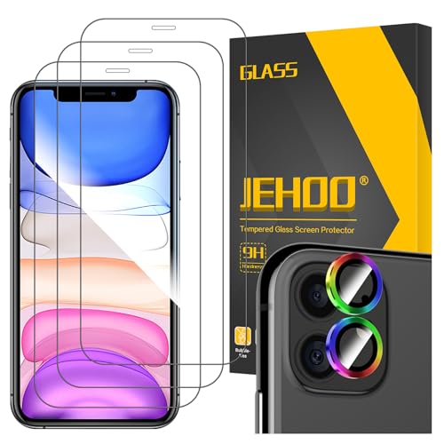 JEHOO für Panzerglas Schutzfolie für iPhone 11, [3+1 Stück] Panzer Schutz Glas und Kameraschutz, Blasenfreie HD Vollständige Abdeckung 9H Härte Glas Rahmen-Installationshilfe von JEHOO