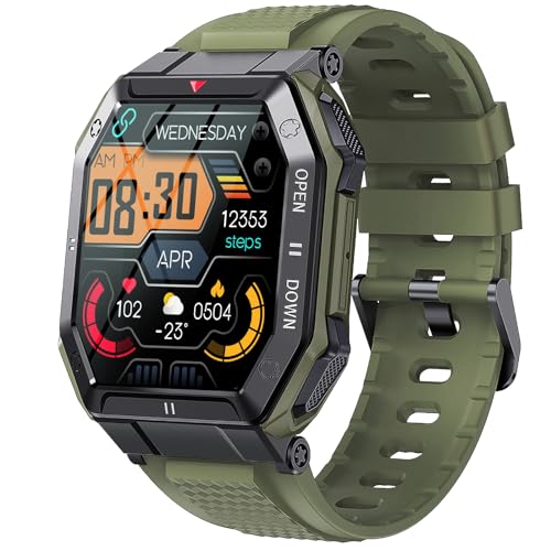JELLOO Militär- Smartwatch für Herren (Anruf annehmen/wählen), robuste Taktische 1,88 -Zoll- HD-Smartwatch für Android-iOS-Telefone kompatibel, Sport-Fitness-Tracker mit Herzfrequenz-Schlafmonitor von JELLOO