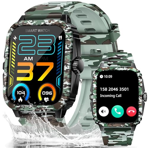 JELLOO Military Smart Watch für Männer (Antwort/Anruf), 1,85 Zoll HD Outdoor Tactical Sports Rugged SmartWatch, 110 Sports Modi Fitness Tracker mit Herzfrequenz SPO2 Sleep Monitor von JELLOO