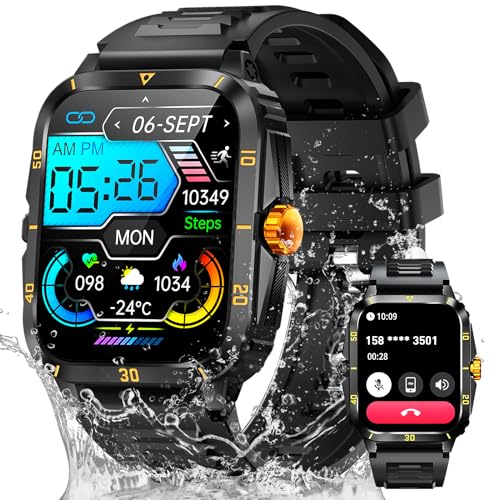 JELLOO Military Smart Watch für Männer (Antwort/Anruf), 1,85 Zoll HD Outdoor Tactical Sports Rugged SmartWatch, 110 Sports Modi Fitness Tracker mit Herzfrequenz SPO2 Sleep Monitor von JELLOO