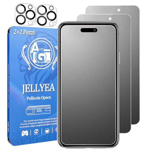 JELLYEA (2+2 Stück) Matte Schutzfolie für iPhone 15 gehärtetes Glas matt mit Kameraschutzfolie Antireflex und Anti-Fingerabdruck 9H Matt Displayschutzfolie für Apple 15,6.1" von JELLYEA