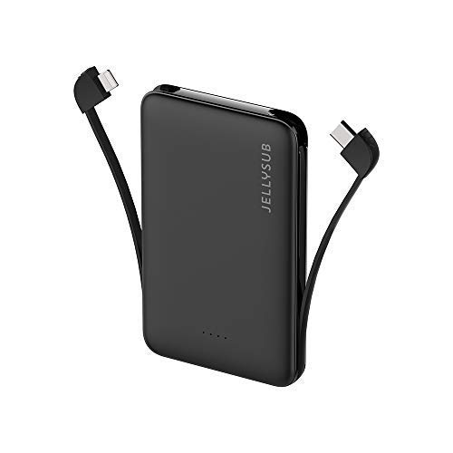 JELLYSUB Mini Power Bank mit eingebauten Kabeln, Externer Akku 5000mAh, Tragbares Ladegerät für iPhone 15/14, iPad, und andere Smartphones von JELLYSUB