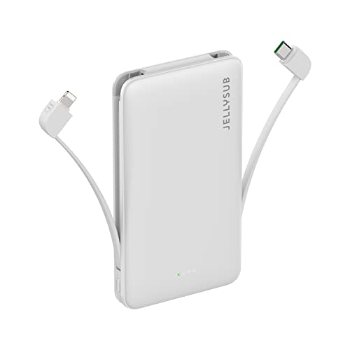 JELLYSUB Power Bank mit 2 Eingebauten Kabeln, Powerbank 10000mAh USB C 22.5W QC4.0 und PD3.0 Schnelles Aufladen 3 Ausgänge, Externe Handyakkus kompatibel mit iPhone 15/14, iPad, Samsung und mehr von JELLYSUB