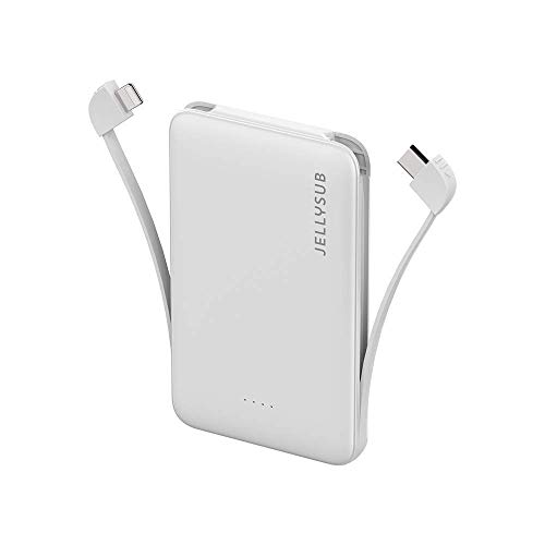 Mini Power Bank mit eingebauten Kabeln, Jellysub Externer Akku 5000mah, Tragbares Ladegerät für iPhone 15/14, Ipad, und andere Smartphones von JELLYSUB