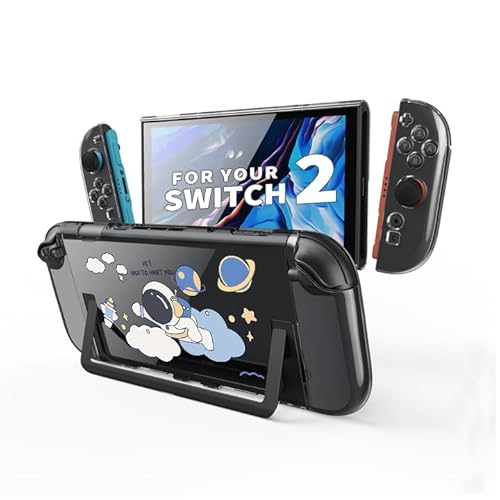 JEMDO Crystal Glitter Switch Protective Case - Compatible with Switch 2025, High Transparency Skin Cover, Hard Case with Thumb Grip Caps, Crystal Glitter Superman Astronaut von JEMDO