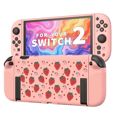 JEMDO Protective Case Compatible with Switch 2 (nur 2025) – Niedliches, pinkes, dünnes, andockbares, stoßfestes Rückencover aus Gummi, Weiche TPU-Hülle mit Griff für Alltag & Reisen, Pink von JEMDO