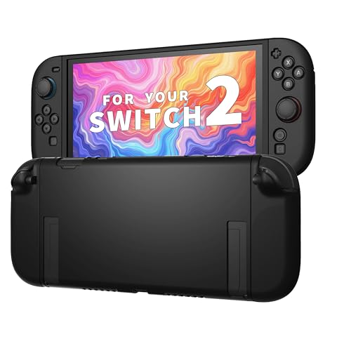 JEMDO Schutzhülle kompatibel mit Nintendo Switch 2 (2025) – Schlankes, andockbares TPU-Case mit stoßfestem Soft-Rubber-Rücken, Griff-Design für Alltag & Reisen, Schwarz von JEMDO