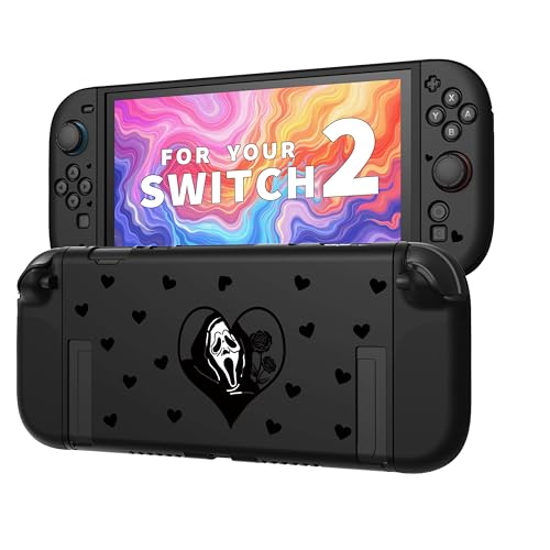 JEMDO Schutzhülle kompatibel mit Nintendo Switch 2 (nur 2025) – Dünnes, andockbares, stoßfestes Rückencover aus Gummi, Weiche TPU-Hülle mit Griff für Alltag & Reisen – Schwarz von JEMDO