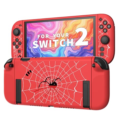 JEMDO Schutzhülle kompatibel mit Nintendo Switch 2 (nur 2025) – Rotes, dünnes, andockbares, stoßfestes Rückencover aus Gummi, Weiche TPU-Hülle mit Griff für Alltag & Reisen von JEMDO