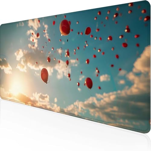 Ballon Mauspad 800x300x3mm, Gaming Mauspad Rot Unterlage Schreibtisch with Stitched Edges Wassxerdicht Non-Slip Rubber Base Desk Mat für Pc, Büro Gaming Zubehör Laptop, Geschenke für Männer N-4 von JEPGFOU