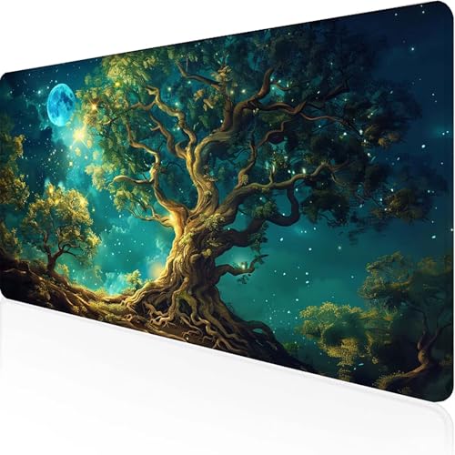 Baum Mauspad 1000 x 500 x 3mm, Gaming Mauspad Grün Unterlage Schreibtisch with Stitched Edges Wassxerdicht Non-Slip Rubber Base Desk Mat für Pc, Büro Gaming Zubehör Laptop, Geschenke für Männer 5-9 von JEPGFOU
