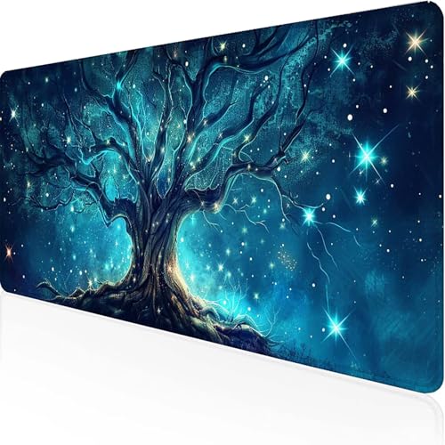 Baum Mauspad 800x300x3 mm, Gaming Mauspad Blau Unterlage Schreibtisch with Stitched Edges Wassxerdicht Non-Slip Rubber Base Desk Mat für Pc, Büro Gaming Zubehör Laptop, Geschenke für Männer 0-O von JEPGFOU