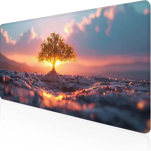 Baum Mauspad 800x300x3mm, Gaming Mauspad Gelb Unterlage Schreibtisch with Stitched Edges Wassxerdicht Non-Slip Rubber Base Desk Mat für Pc, Büro Gaming Zubehör Laptop, Geschenke für Männer 5-4 von JEPGFOU