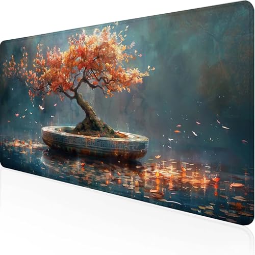 Baum Mauspad 800x300x3mm, Gaming Mauspad Schwarz Unterlage Schreibtisch with Stitched Edges Wassxerdicht Non-Slip Rubber Base Desk Mat für Pc, Büro Gaming Zubehör Laptop, Geschenke für Männer 9-N von JEPGFOU