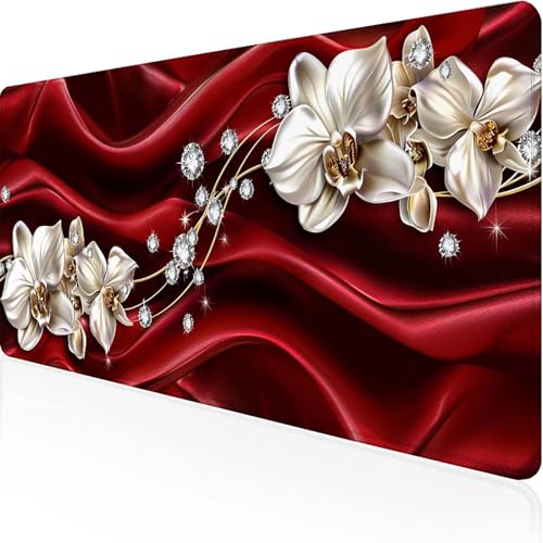 Blume Mauspad 1000x500mm, Gaming Mauspad Rot Unterlage Schreibtisch with Stitched Edges Wassxerdicht Non-Slip Rubber Base Desk Mat für Pc, Büro Gaming Zubehör Laptop, Geschenke für Männer 7-R von JEPGFOU