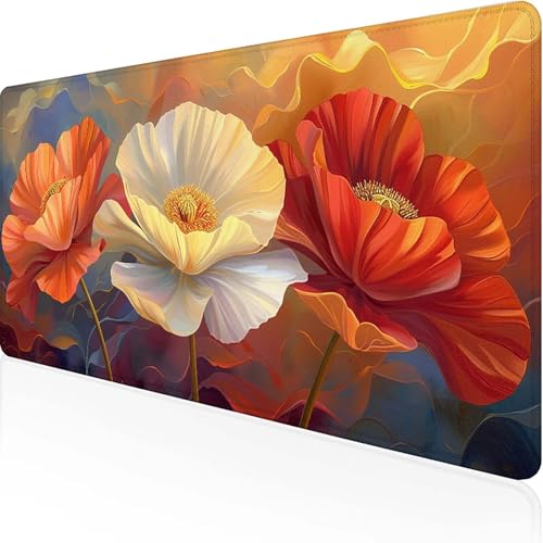 Blume Mauspad 1000x500x3 mm, Gaming Mauspad Rot Unterlage Schreibtisch with Stitched Edges Wassxerdicht Non-Slip Rubber Base Desk Mat für Pc, Büro Gaming Zubehör Laptop, Geschenke für Männer H-4-R von JEPGFOU