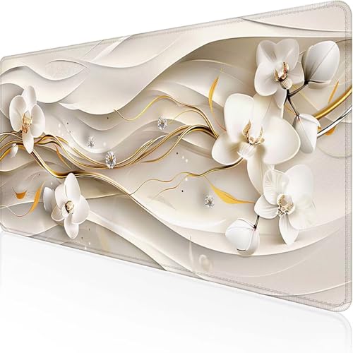Blume Mauspad 600x300mm, Gaming Mauspad Gelb Unterlage Schreibtisch with Stitched Edges Wassxerdicht Non-Slip Rubber Base Desk Mat für Pc, Büro Gaming Zubehör Laptop, Geschenke für Männer 3-0 von JEPGFOU