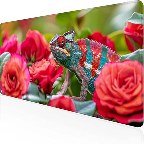 Blume Mauspad 800 x 300 x 3mm, Gaming Mauspad Rot Unterlage Schreibtisch with Stitched Edges Wassxerdicht Non-Slip Rubber Base Desk Mat für Pc, Büro Gaming Zubehör Laptop, Geschenke für Männer H-I von JEPGFOU