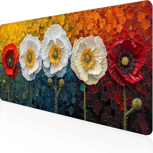 Blume Mauspad 800x400x3 mm, Gaming Mauspad Gelb Unterlage Schreibtisch with Stitched Edges Wassxerdicht Non-Slip Rubber Base Desk Mat für Pc, Büro Gaming Zubehör Laptop, Geschenke für Männer 1-C von JEPGFOU