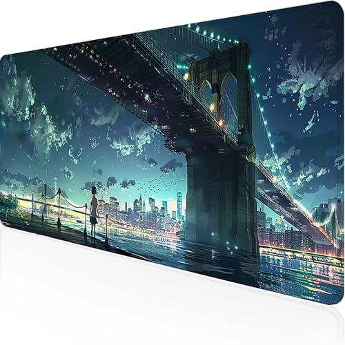 Brücke Mauspad 1500x800mm, Gaming Mauspad Schwarz Unterlage Schreibtisch with Stitched Edges Wassxerdicht Non-Slip Rubber Base Desk Mat für Pc, Büro Gaming Zubehör Laptop, Geschenke für Männer 7-9 von JEPGFOU