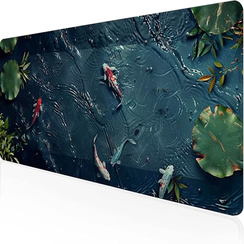 Fisch Mauspad 1500x800x3 mm, Gaming Mauspad Schwarz Unterlage Schreibtisch with Stitched Edges Wassxerdicht Non-Slip Rubber Base Desk Mat für Pc, Büro Gaming Zubehör Laptop, Geschenke für Männer 1-Q von JEPGFOU