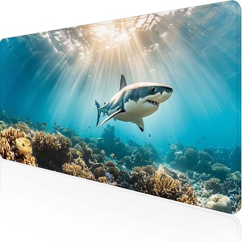 Fisch Mauspad 1500x800x3 mm, Gaming Mauspad Schwarz Unterlage Schreibtisch with Stitched Edges Wassxerdicht Non-Slip Rubber Base Desk Mat für Pc, Büro Gaming Zubehör Laptop, Geschenke für Männer L-5 von JEPGFOU