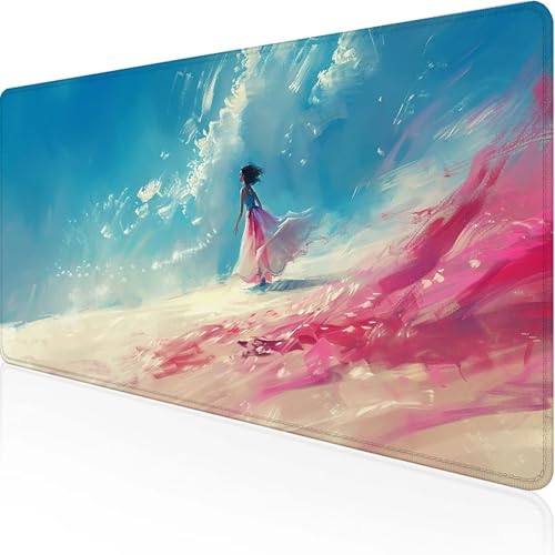 Frau Mauspad 1000x500mm, Gaming Mauspad Blau Unterlage Schreibtisch with Stitched Edges Wassxerdicht Non-Slip Rubber Base Desk Mat für Pc, Büro Gaming Zubehör Laptop, Geschenke für Männer V-B von JEPGFOU