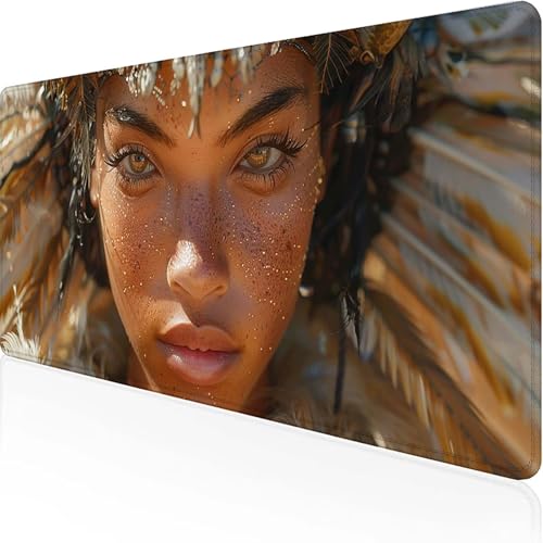 Frau Mauspad 600x300mm, Gaming Mauspad Schwarz Unterlage Schreibtisch with Stitched Edges Wassxerdicht Non-Slip Rubber Base Desk Mat für Pc, Büro Gaming Zubehör Laptop, Geschenke für Männer A-0 von JEPGFOU