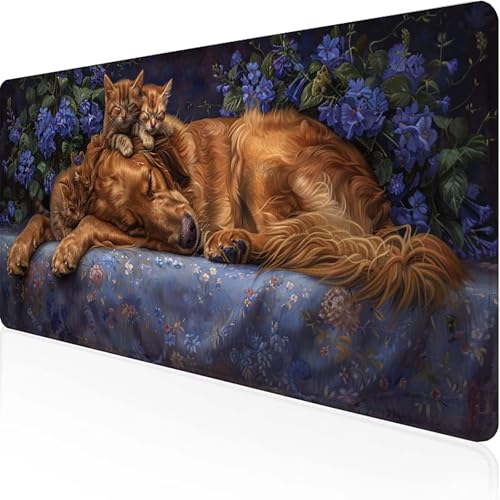 Hund Mauspad 1500x800mm, Gaming Mauspad Gelb Unterlage Schreibtisch with Stitched Edges Wassxerdicht Non-Slip Rubber Base Desk Mat für Pc, Büro Gaming Zubehör Laptop, Geschenke für Männer 1-T von JEPGFOU