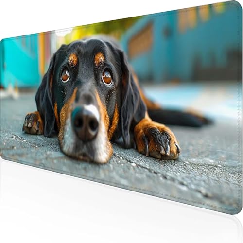 Hund Mauspad 600x300x3mm, Gaming Mauspad Schwarz Unterlage Schreibtisch with Stitched Edges Wassxerdicht Non-Slip Rubber Base Desk Mat für Pc, Büro Gaming Zubehör Laptop, Geschenke für Männer 4-D von JEPGFOU