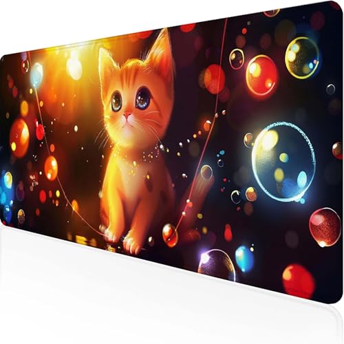 Katze Mauspad 600x300mm, Gaming Mauspad Gelb Unterlage Schreibtisch with Stitched Edges Wassxerdicht Non-Slip Rubber Base Desk Mat für Pc, Büro Gaming Zubehör Laptop, Geschenke für Männer 5-W von JEPGFOU